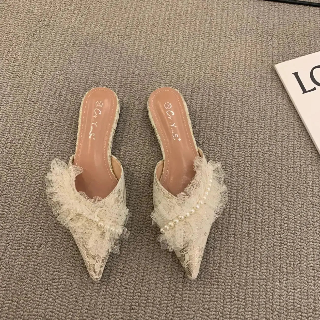 Ingvn  Slides Rhenstone Summer  Jewels Rubber Shoes Pointed Toe Women's Slippers and Ladies Sandals Mules Low Heel Outside Crystals