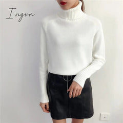 Ingvn - Cashmere Knitted Sweater Women Autumn Winter Korean Turtleneck Long Sleeve Pullover Female Jumper Green Knitwear
