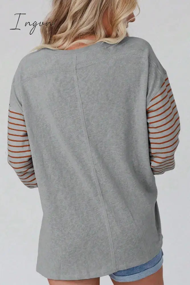 Ingvn - Casual Color Block Contrast O Neck Tops
