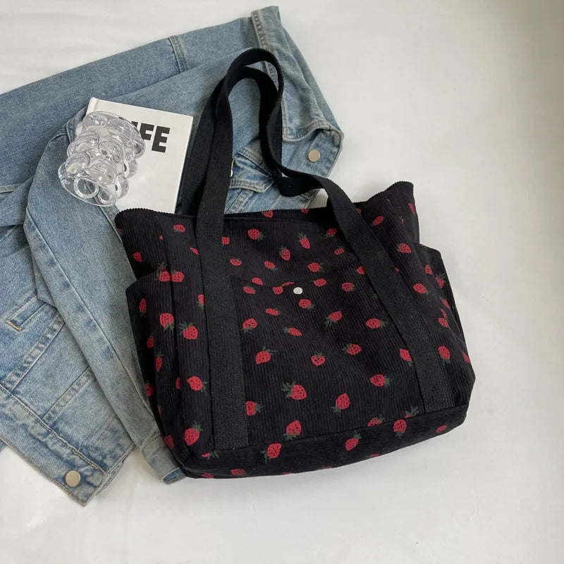 Ingvn  Corduroy Tote Bag Minimalist Underarm Women's Large Capacity Casual Shoulder Bag Student Classroom Laptop Bag