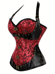 Romantic Jacquard Halter Strapless Corset Body Shaper - Firm Tummy Control, Lace-Up Detail, Push-Up Effect - Womens Lingerie for a Seductive, Sleek Silhouette