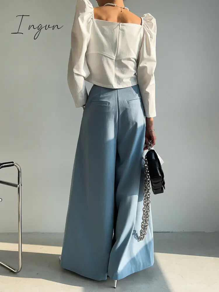 Ingvn - Korean Chic Summer Simple High Waist Pleated Women Wide Leg Pant Solid Color Casual Spring Straight Loose Trouser 2023 New