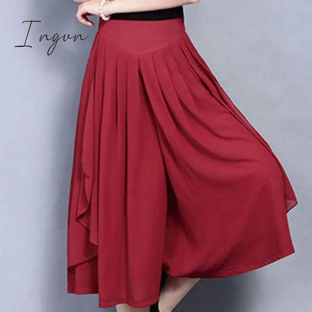Ingvn - Elegant Fashion Elastic High Waist Folds Ruffles Pants Women's 2023 New Office Lady Commute Solid Color Irregular Casual Capris