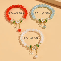 3pc Colorful Faux Crystal Beads Beaded Bracelet Elastic Stretch Versatile Hand String Jewelry Set
