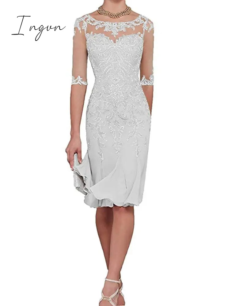 Ingvn - Half Sleeves Chiffon Mother of The Bride Dresses knee Length Mother Formal Dress Party Dinner Prom Dress Bride