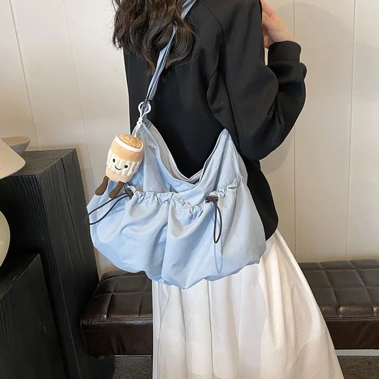 Ingvn  New Pleated Casual Crossbody Bag Student Nylon Shoulder Bag Fashionable Commute Car Stitching Hobo Bag