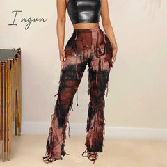 Ingvn - Tie Dye Fringe Pant Cargo Trousers Y2K Streetwear Fashion 2023 Women Summer Clothes Pencil Casual Tassel Sweat Pants Joggers