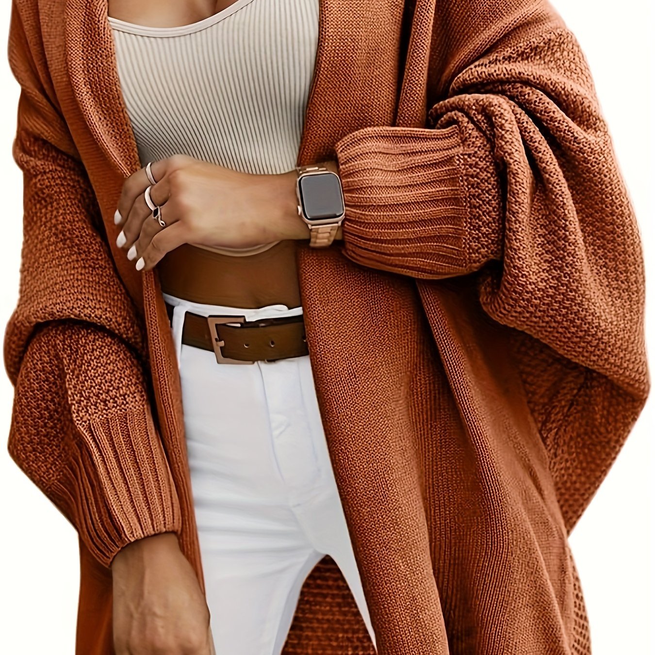 Cozy Oversized Long Cardigan Sweater - Women's Knit Outerwear for Fall 2024 - Open Front, Batwing Sleeve, Soft and Warm