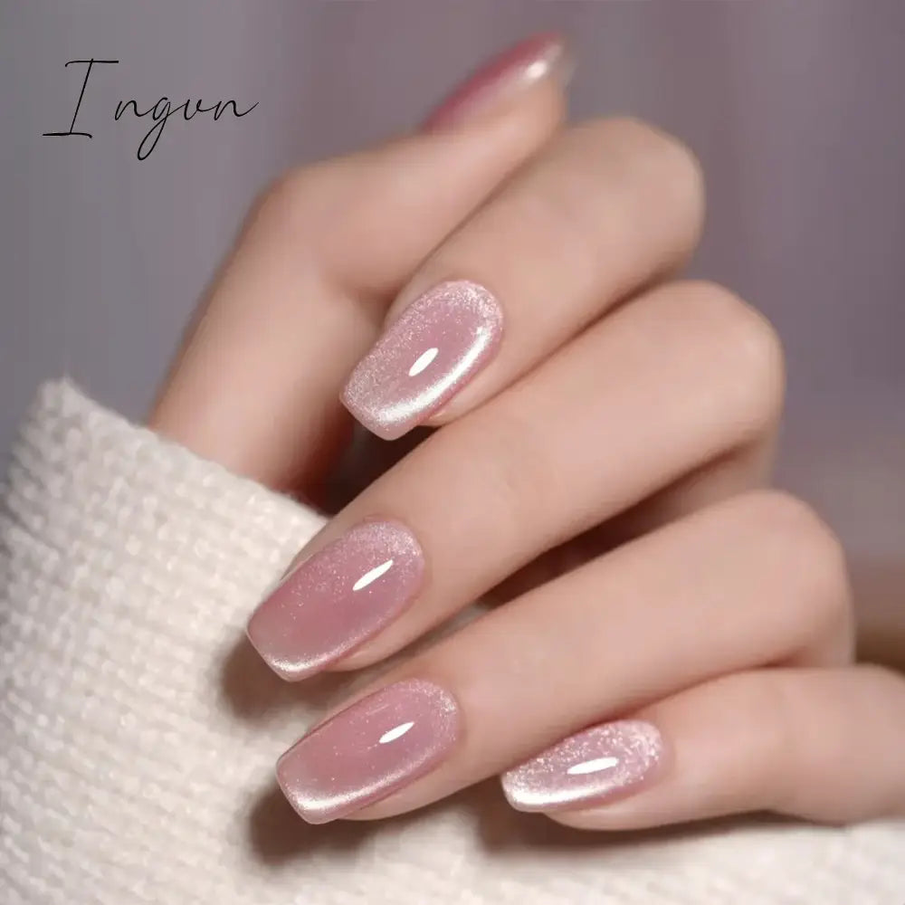 24pcs detachable cat eyes red wine false nails with glue full cover ballet square almond shiny acrylic press on fake nails tips