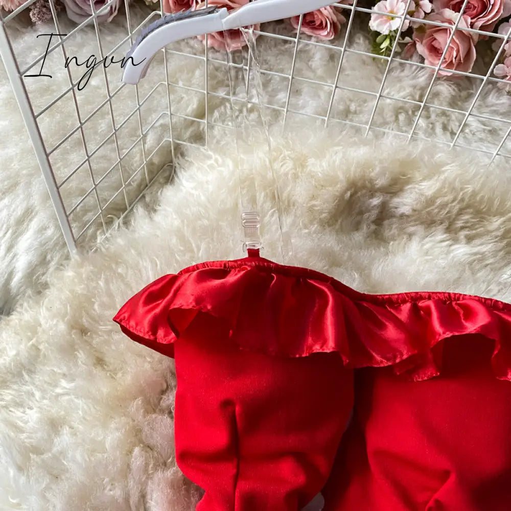 Ingvn - Trends high quality Women Spaghetti Strap Sexy Dress Strapless Bodycon Slim Red Dinner Party Dresses Mesh Patchwork Female Summer Long Dress