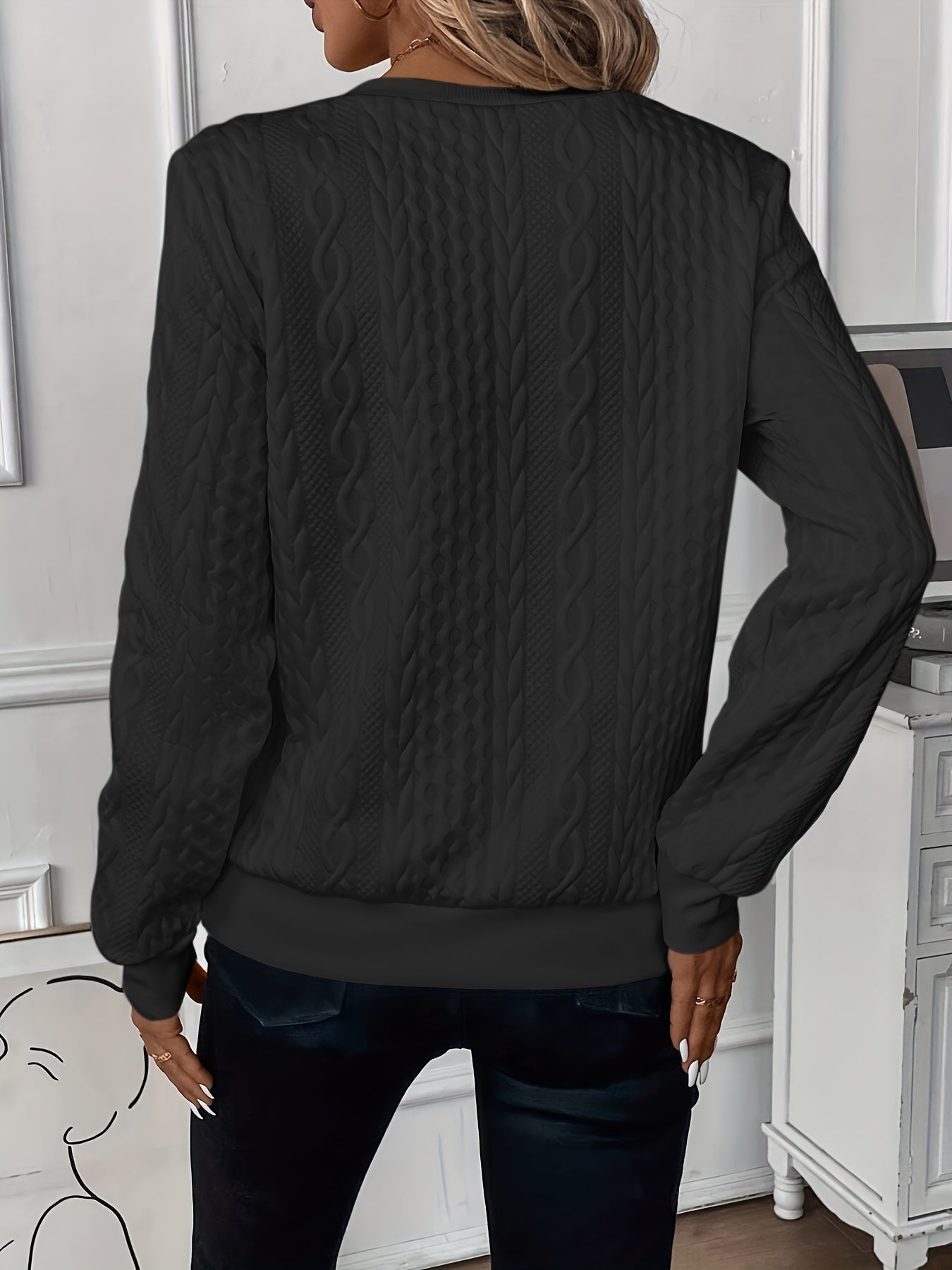 Quarter Zip Pullover Sweatshirt, Casual Long Sleeve Textured Sweatshirt For Fall & Winter, Women's Clothing