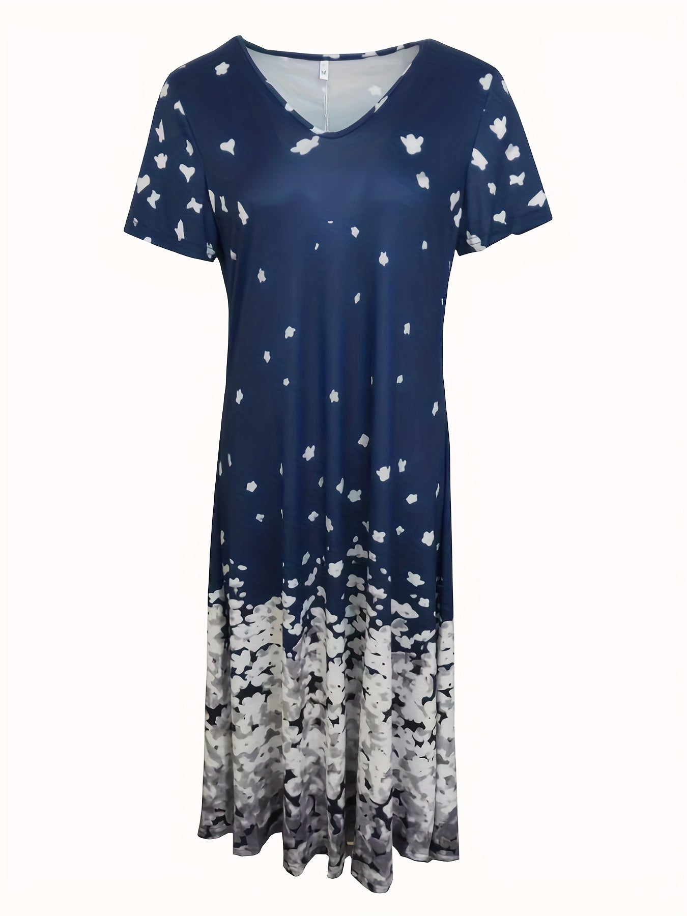 Charming Floral Print V Neck Dress - Flowy & Comfortable Short Sleeve Style - Perfect for Spring & Summer Wardrobe - Womens Casual Clothing