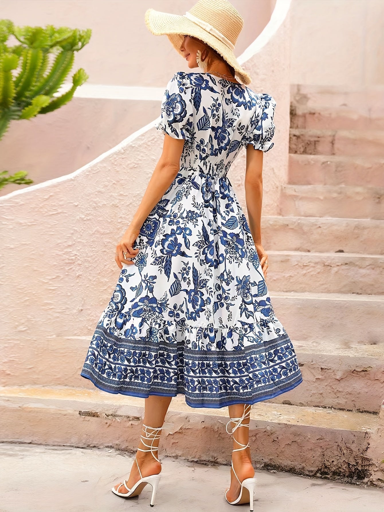 Vibrant Floral Print Surplice Neck A-Line Dress - Elegant Short Sleeve Spring & Summer Dresses for Women - Stylish, Comfortable, and Chic Clothing for Ladies