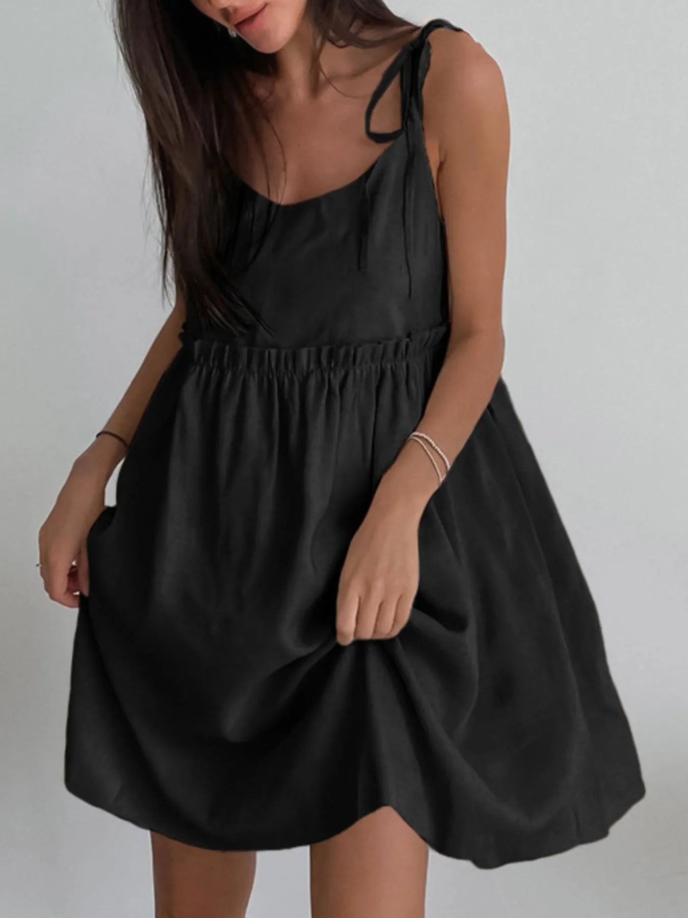 Tie-Shoulder Frill Mini Dress