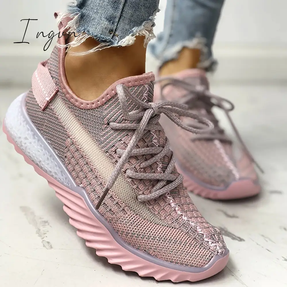 Ingvn - Net Surface Breathable Lace Up Yeezy Sneakers