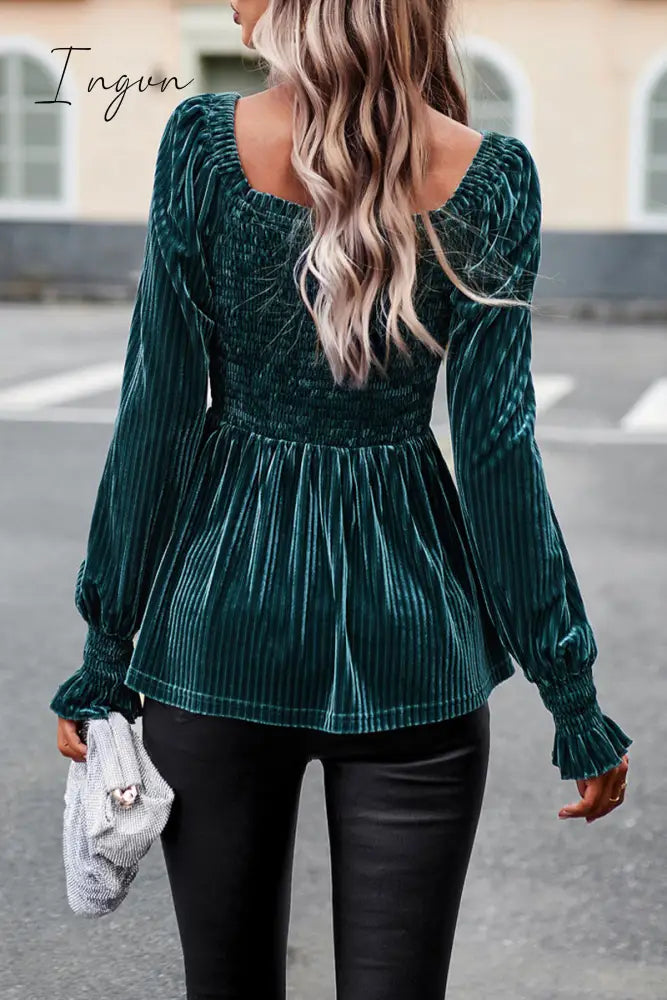 Ingvn - Elegant Solid Fold Square Collar Tops