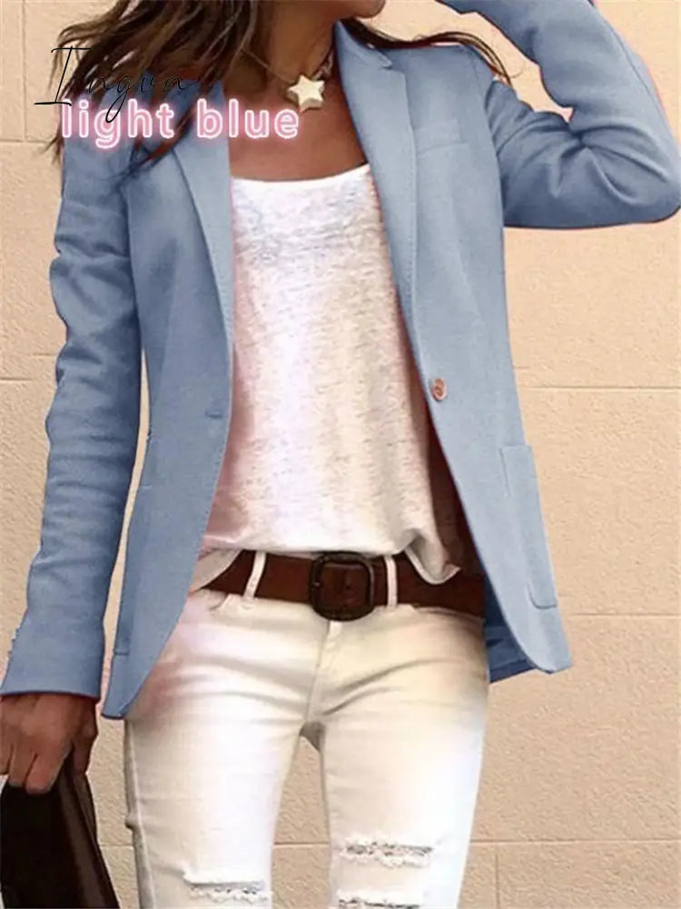 Ingvn - Women Solid Color Notched Collar Long Sleeves Blazer Coat