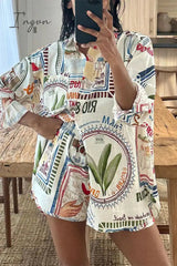 Ingvn - Casual Print Patchwork Turndown Collar Long Sleeve Two Pieces