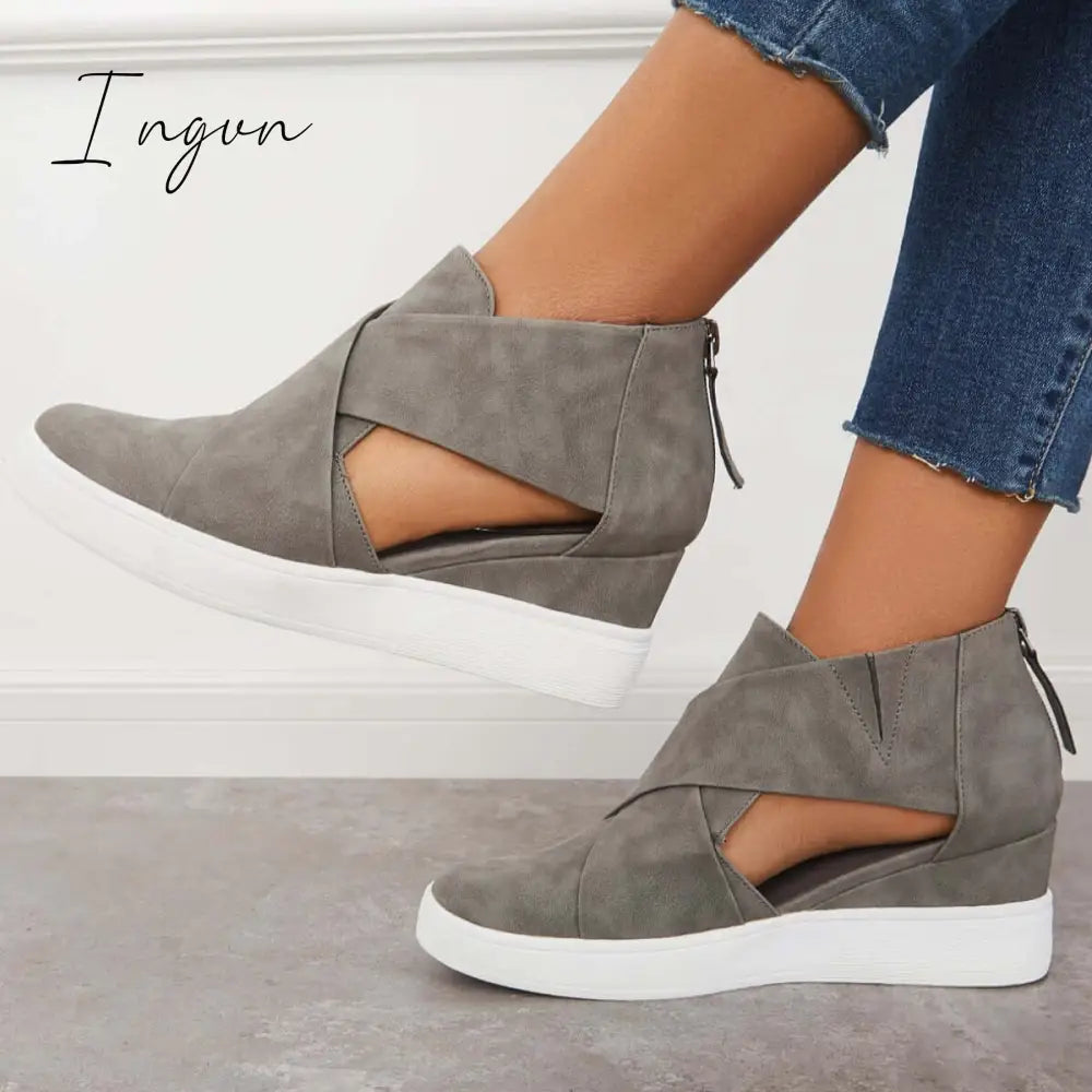 Ingvn - Casual Wedge Sneakers Platform Crisscross Cut Out Shoes