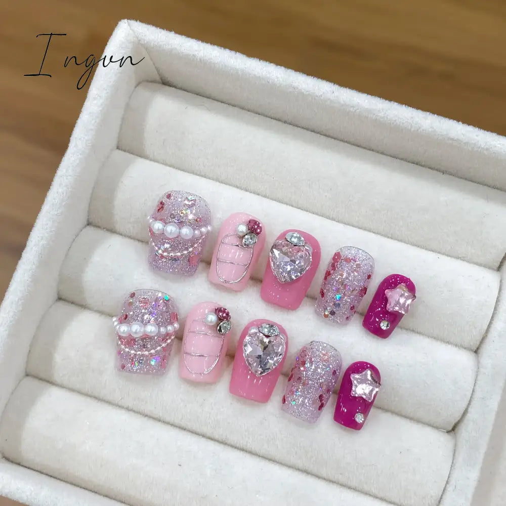 10Pcs Short Handmade Press on Nails Aurora Borealis Colours Ballet Wearable False Nails Decoration Full Cover Nail Tips Art