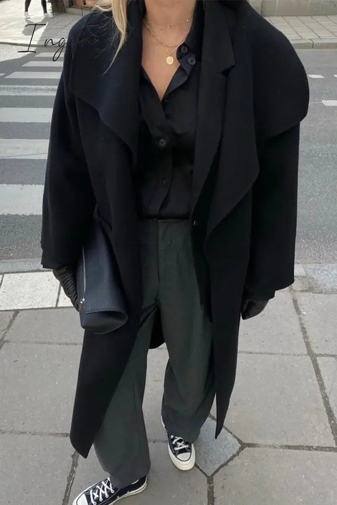 Ingvn - Elegant Solid Turndown Collar Outerwear