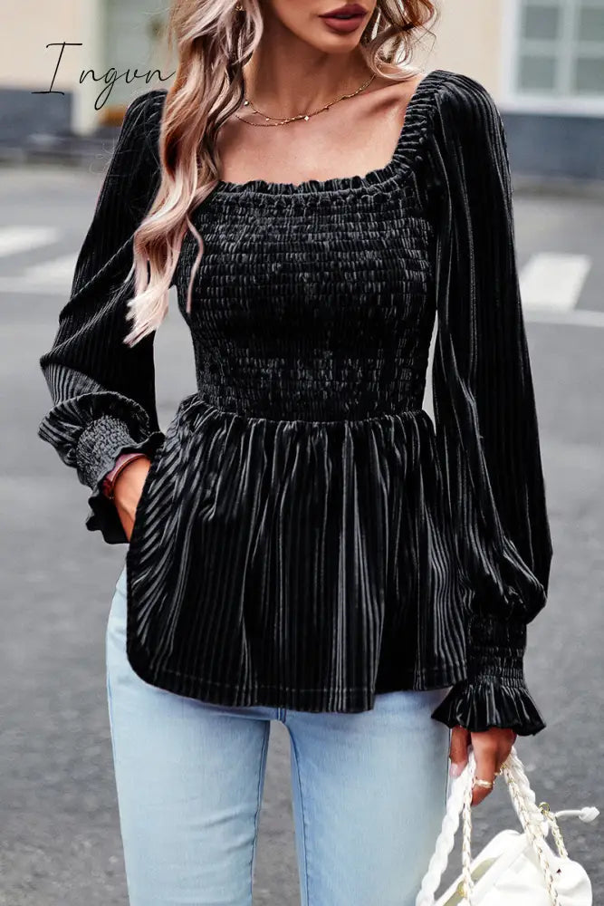 Ingvn - Elegant Solid Fold Square Collar Tops