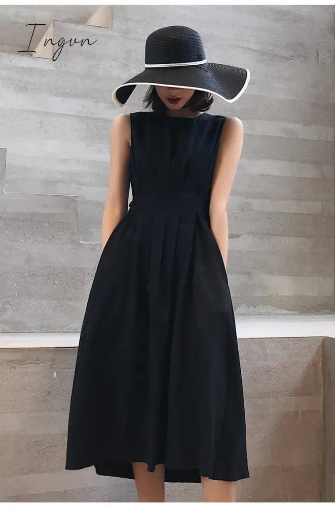 Ingvn - Women White Dress Black Fashion Elegant Party O-neck Sleeveless Vestido Tank Sundress Female spring summer