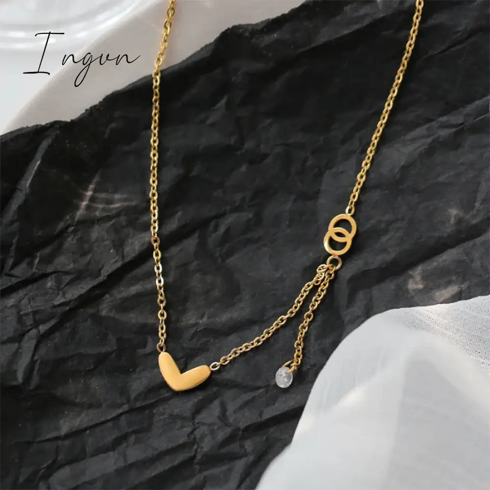 New Fashion Simple Golden Heart Pendant Zircon Tassel Adjustable Necklace for Women Sweet Elegant Party Jewelry Gifts