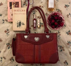 INGVN  Y2k Aesthetic Fashion Heart Women's Purses Casual Vintage Elegant Chic Handbags Japanese Female All Match Trendy Top-Handle Bags