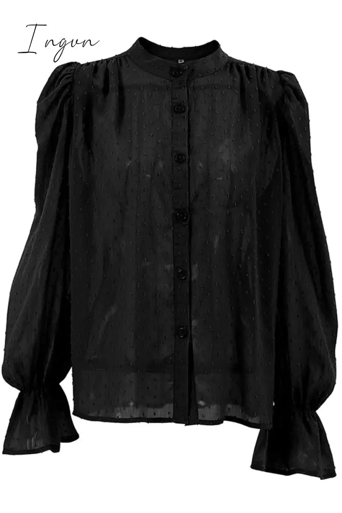 Ingvn - Sweet Elegant Solid Flounce Mandarin Collar Blouses(3 Colors)