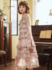 Ingvn - Spring Outfits Designer Runway Party Evening Midi Long Dresses For Women Ruffles Embroidery Floral Elegant Traf Chic Ladies Vestidos Femme Robe