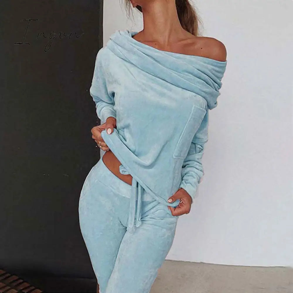 Ingvn - Autumn Velour Lounge Set Women  Two Piece Sets Velvet Velour Tracksuit Ladies Sweatsuit 2 Piece Outfits For Women
