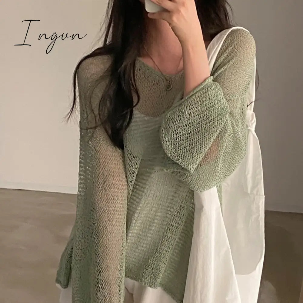 Ingvn - Lazy Style Full Sleeves Jumpers Tops Hollow Out Sexy Women Fashion Casual Streetwear Chic Femme Sweaters Pullovers