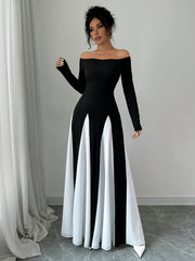Elegant Black and White Symphony Kimono Dress, Polyester 95% Elastane 5%, Solid Color, Strapless, Knit Fabric, Spring/Summer Collection for Adults