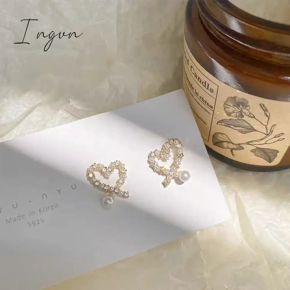 Ingvn - New Heart Zircon Hoop Earrings for Women Gold Plated Stainless Steel Drop Earrings 2023 Trend Luxury Wedding Part Jewelry Gift