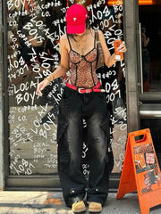 Sexy Leopard Print Bodysuits Women Thin Low-Neck Sleeveless Backless Street Hip-Hop Style Summer Trend Versatile Outfits