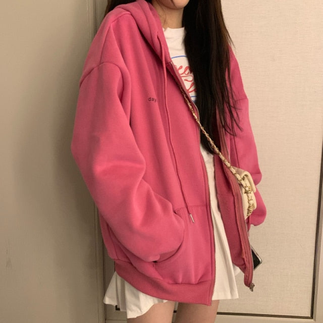 Autumn Winter Girl Korean Version Oversized Hoodies Street Style Letter Embroidery Sweatshirt Fleece Thick Pullover Tops Femmes