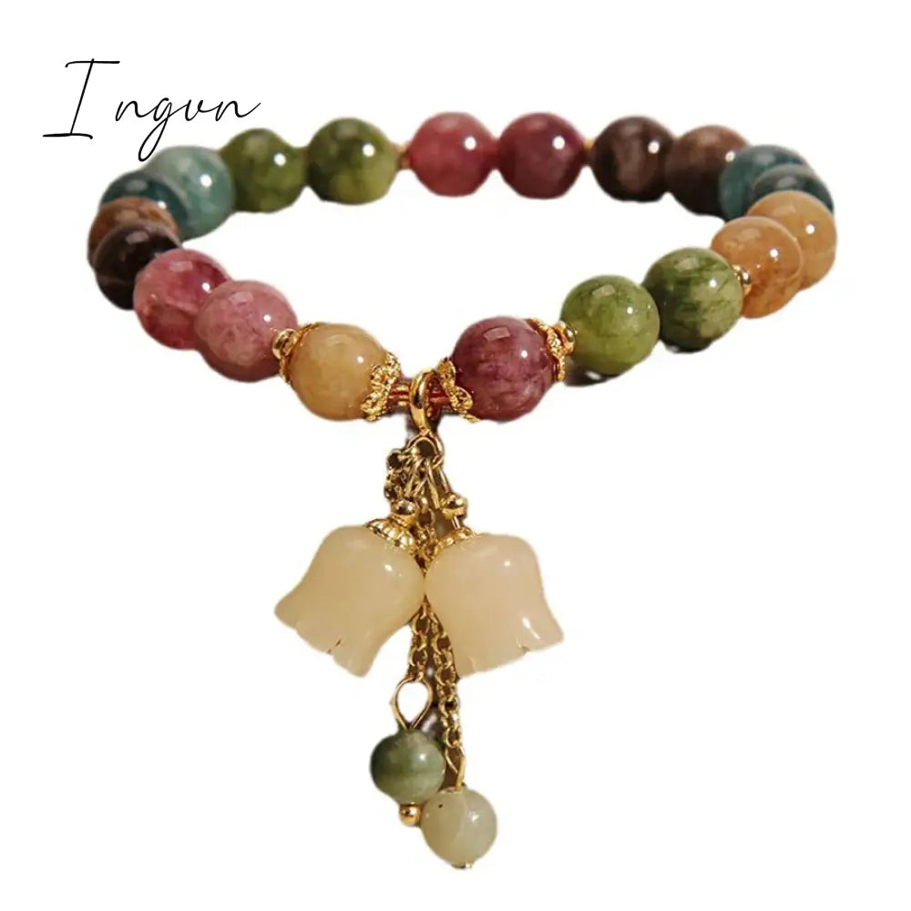 New Trendy Personality Colorful Tourmaline Natural Stone Beaded Bracelet for Women Niche Design Party Jewelry Girlfriend Gifts