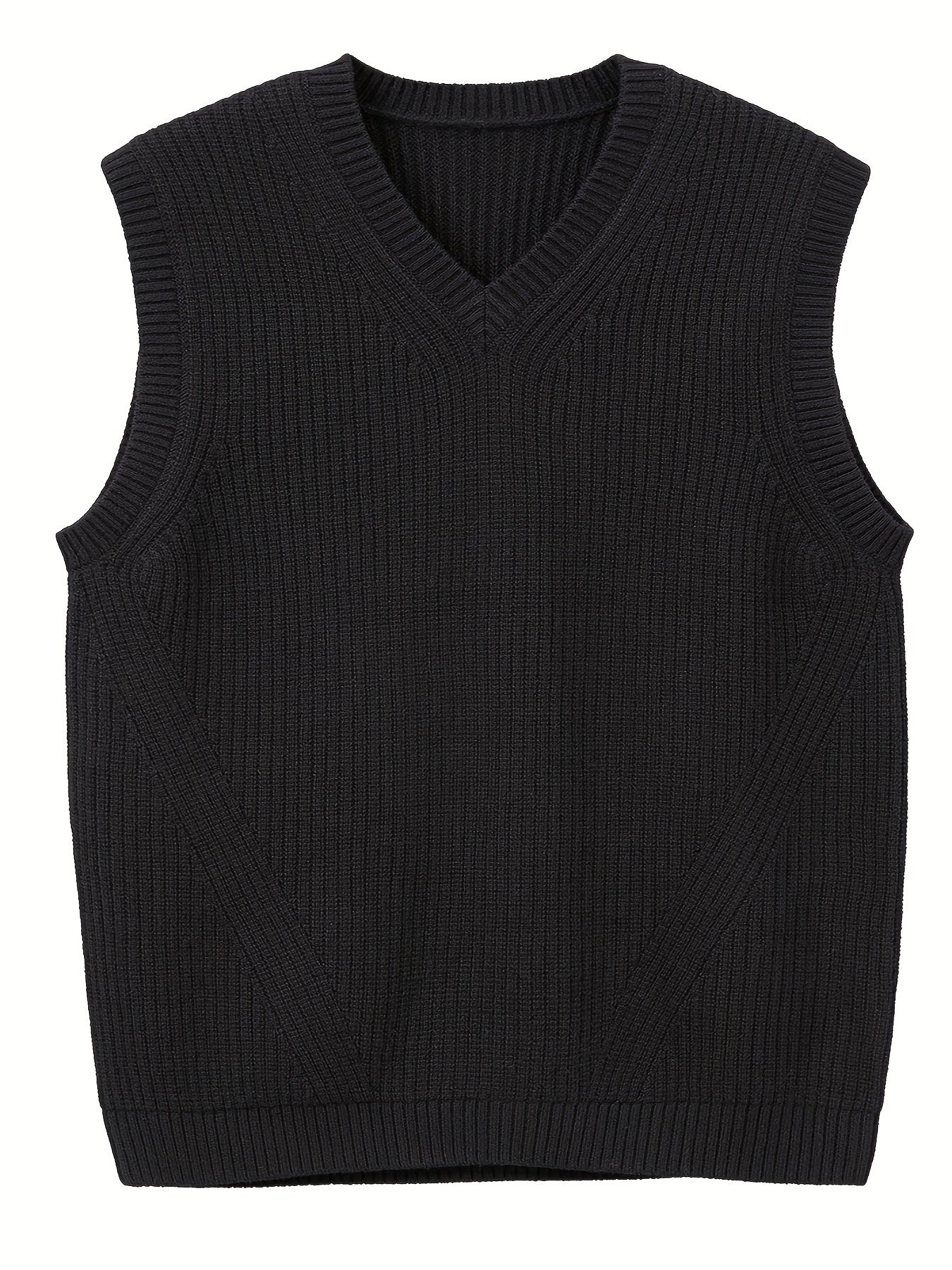 Plus Size Men's Solid Knit Textured Vest Sweater for Spring/Autumn - Oversized Trendy Sleeveless Sweater for Males