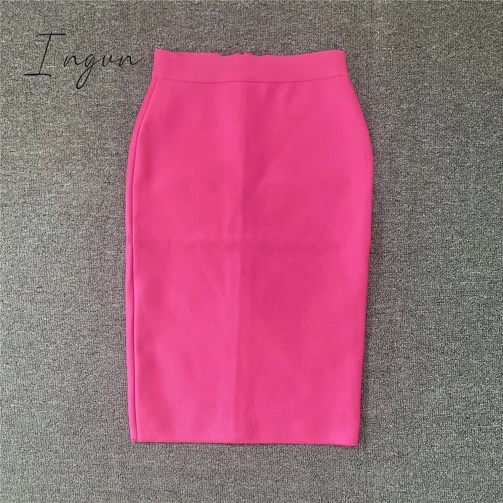 Ingvn - High Quality Women New Rayon Bandgae Skirt Elegant Pencil Skirt Celebrity Sexy Club Party Wear Vintage Vestios