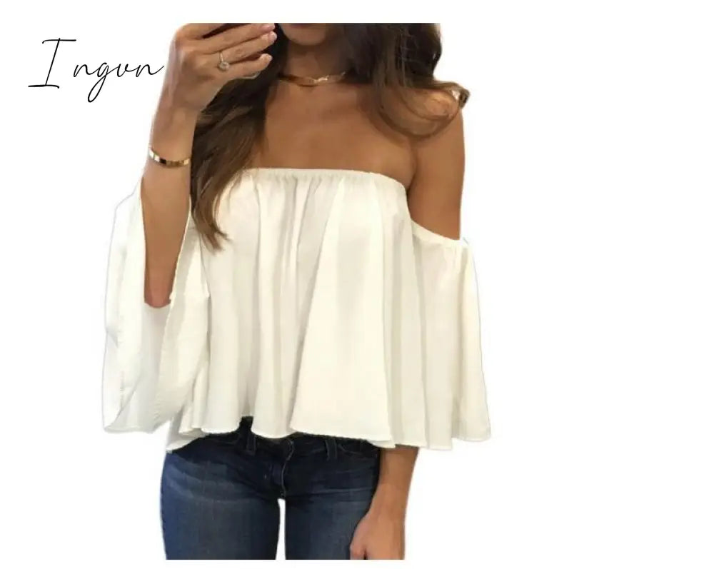 Ingvn - Summer T-shirt Women Fashion Sexy Chiffon Off Shoulder Shirts Strapless Short Sleeve Beach Tops Tee Feminine 5XL