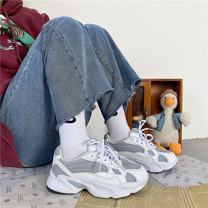 Pphmm Women Sneakers 41 Platform Chunky Fashion Casual Shoes 42 Reflective Comfortable Thick Sole Ladies White Flats Vulcanize Shoes