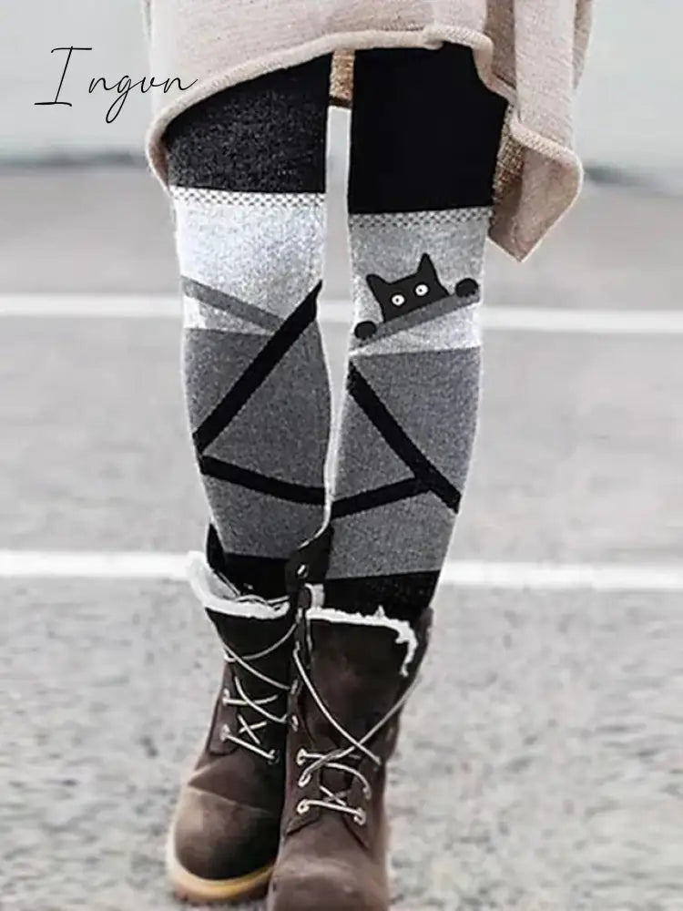 Ingvn - Women's Tights Leggings Ankle-Length Print Micro-elastic Mid Waist Fashion Halloween Daily Black Red S M Spring &  Fall