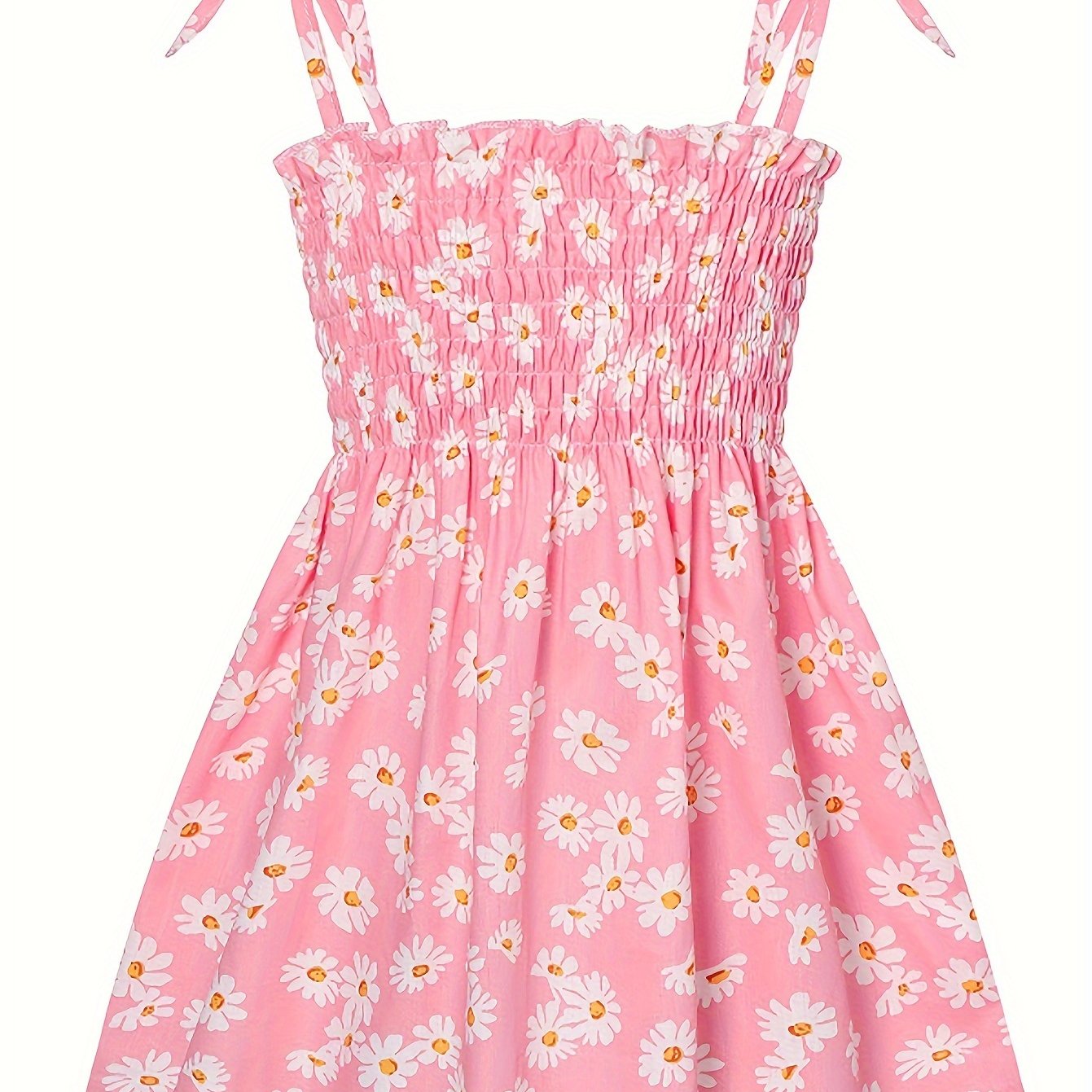 Cotton Little Girls Brief Slip Dress - Shirred, Random Daisy Print, Non-Stretch, Regular Fit, Cute Style - Perfect for Summer Beach Vacation and Outdoor Play