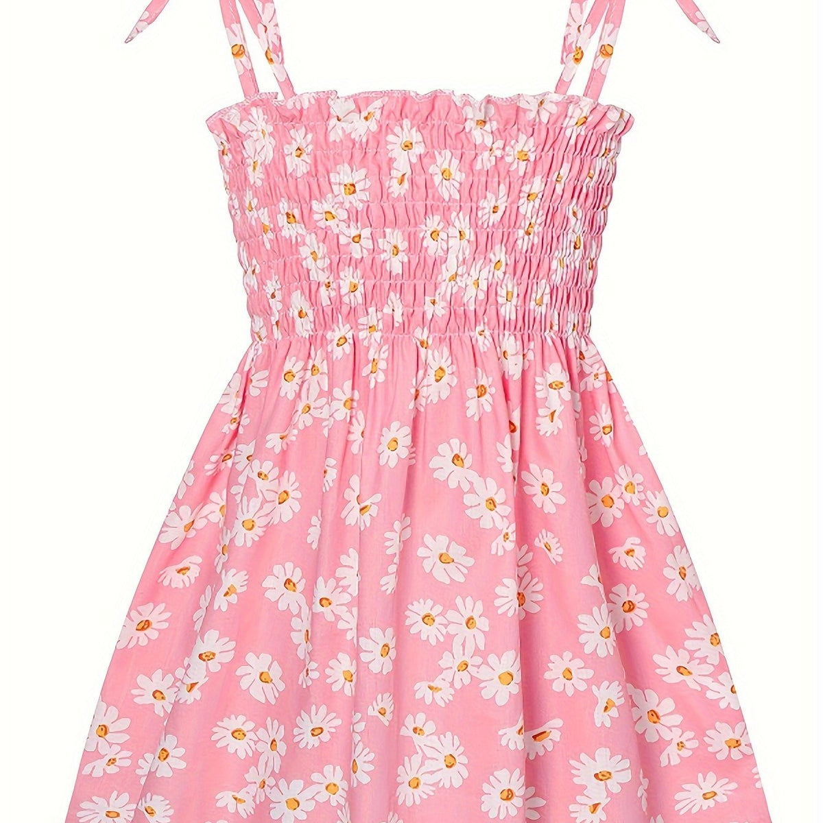 Cotton Little Girls Brief Slip Dress - Shirred, Random Daisy Print, Non-Stretch, Regular Fit, Cute Style - Perfect for Summer Beach Vacation and Outdoor Play