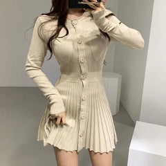 Fashion Korean Mini Dresses Female Autumn Winter Sexy Bodycon  Wrap White Short Women's Sweater Knitted One-piece Dress Hit
