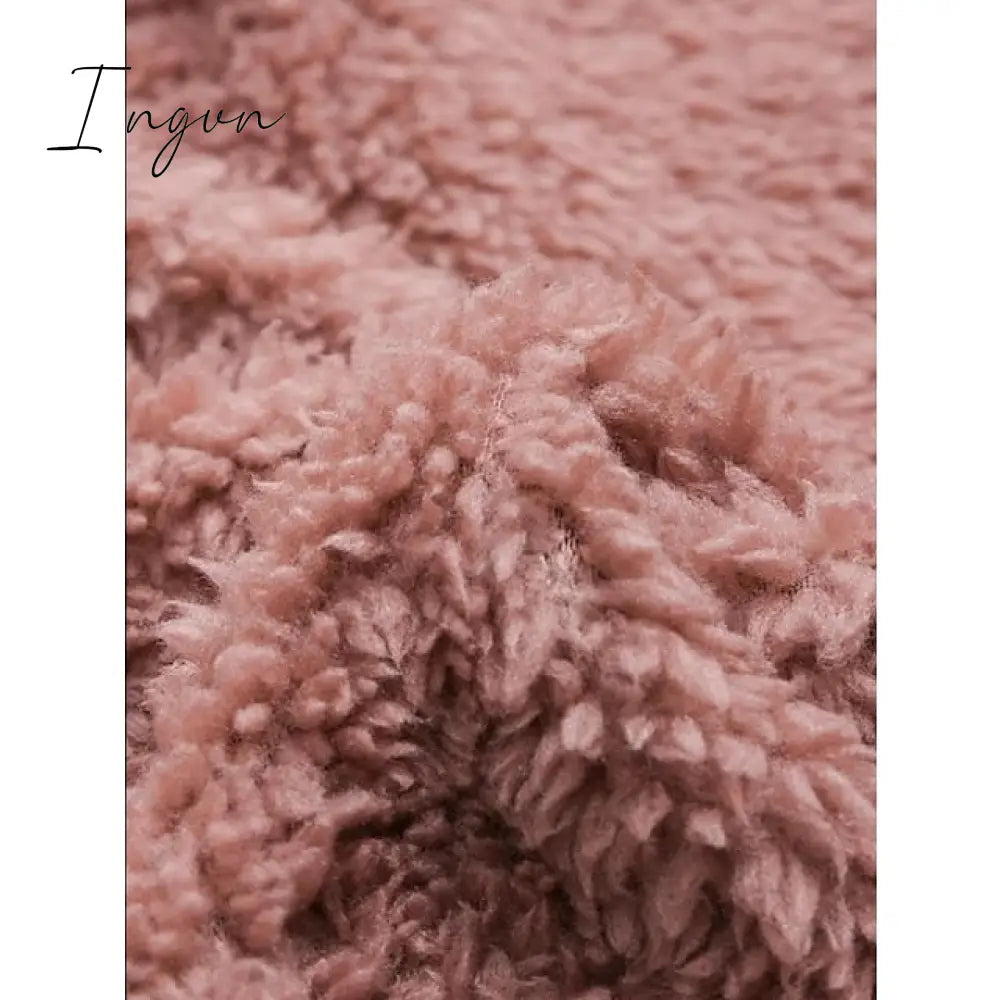 Ingvn - Women's Fleece Jacket Pullover Sherpa Fleece Teddy Button Front Pocket claret turmeric Black Solid Color Street Hoodie Plus Size Long Sleeve Fleece