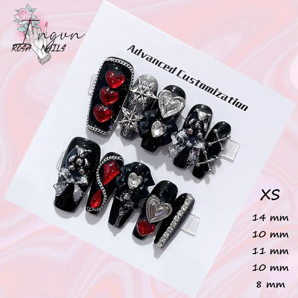 Punk Dragon Charms Press on Nail Artificial Long False Nails XS Black Dragons Goth Presson Tips Butterfly Fake Nail y2k Pressons