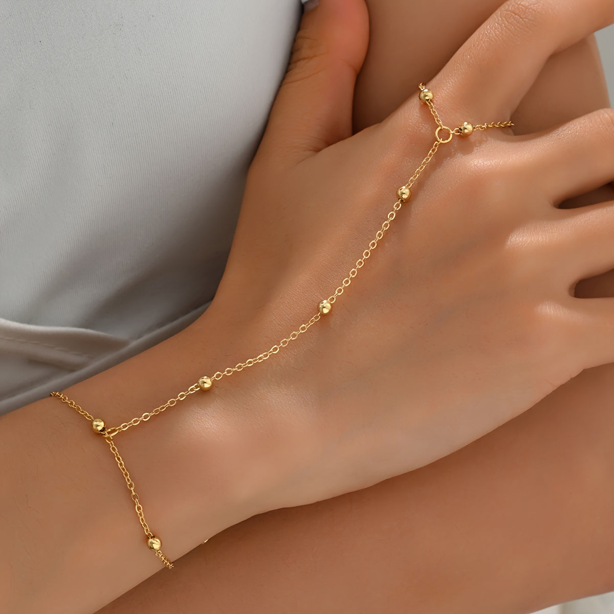 1pc Delicate Exquisite Finger Ring Bracelet Chain - Thin & Elegant Temperament Design - Adjustable Back Chain for Effortless Daily Style