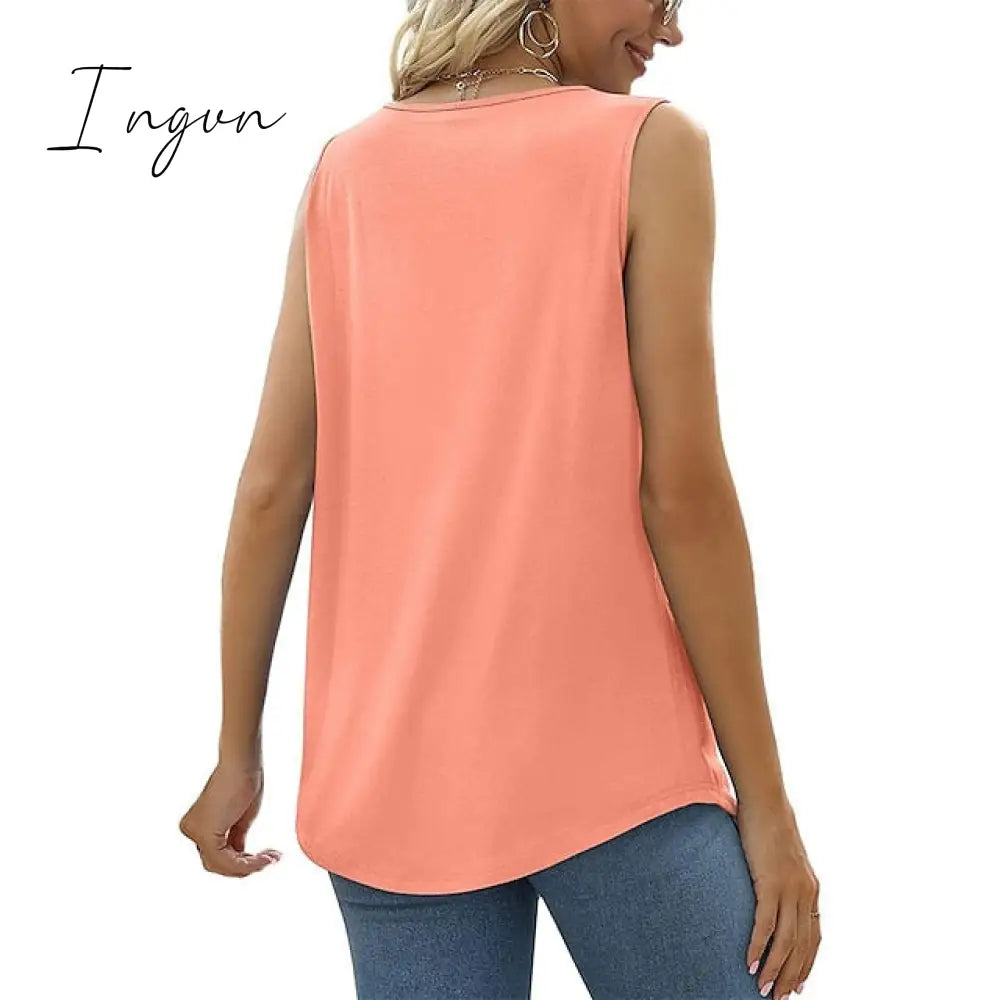 Ingvn - Women's Tank Pleated Solid / Plain Color Basic Square Neck Sleeveless Summer Wine Red Black White Light Green Pink